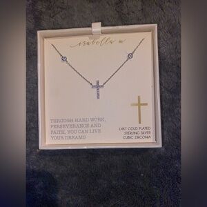 BNIB Isabella M Sterling Silver Cross Necklace 16” + 2” extender $60